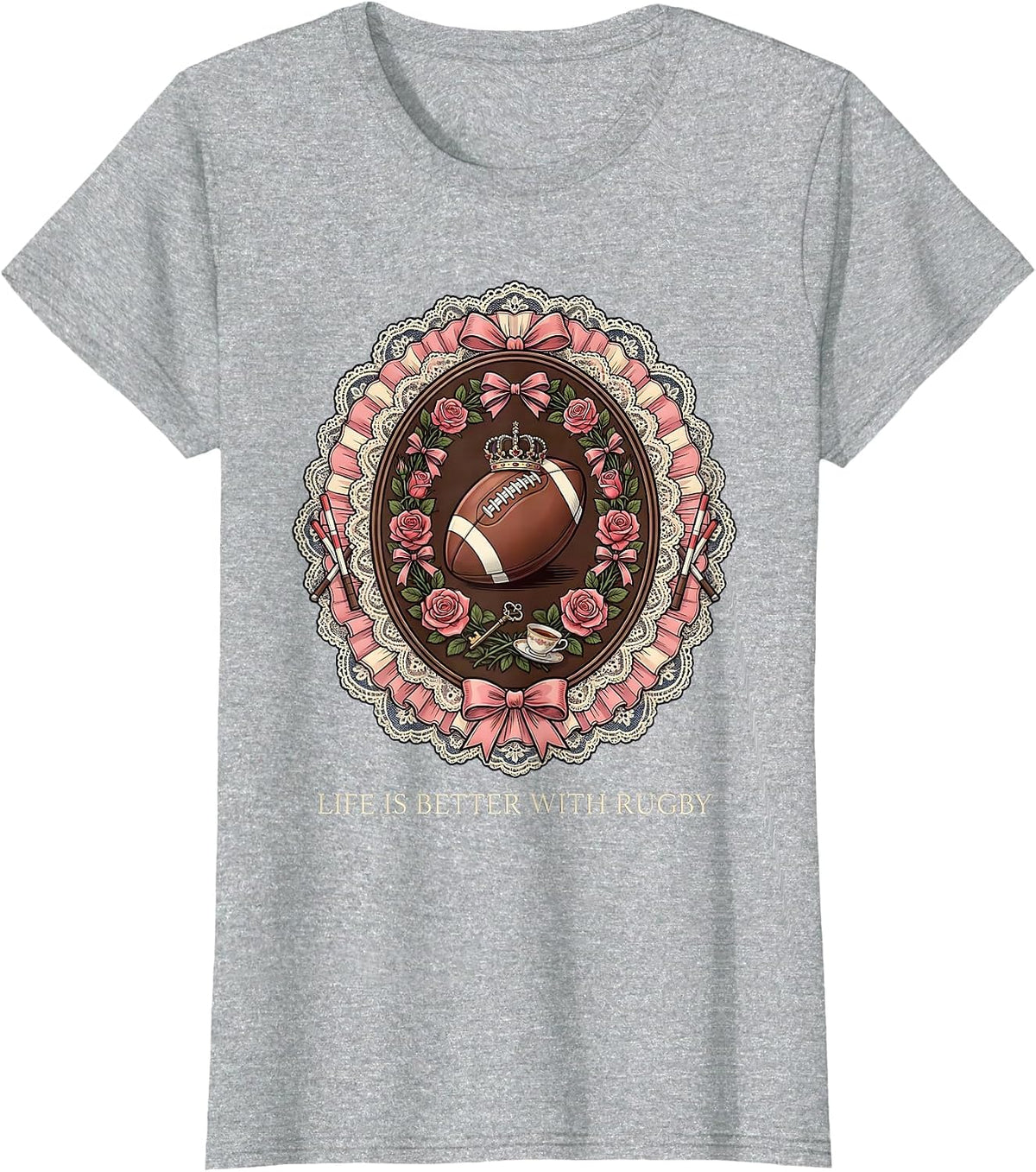 Life Is Better With Rugby Graphic Design T-Shirt - Heather Grey