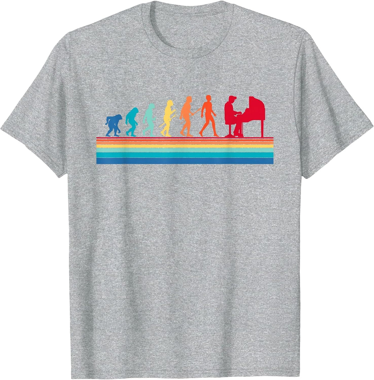 Retro Evolution Piano Player Pianist Classical Music Lover T-Shirt - Heather Grey