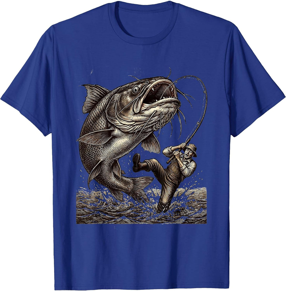 Men's Catfish Chaos Funny Fishing Graphic T-Shirt - Royal Blue