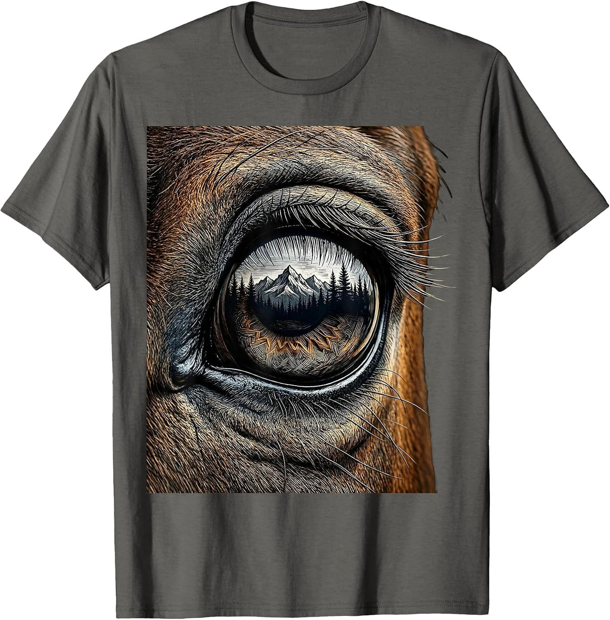 Horse Eye Mountain Reflection Equestrian Design T-Shirt - Asphalt Grey