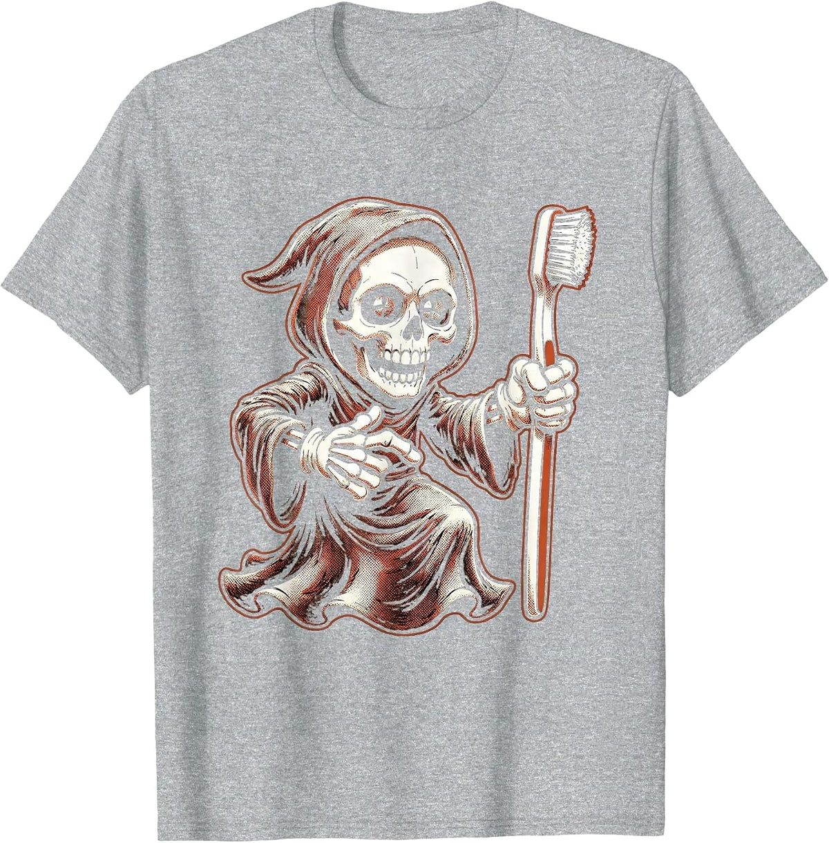 Men's Halloween Grim Reaper Dentist Toothbrush Design T-Shirt - Heather Grey