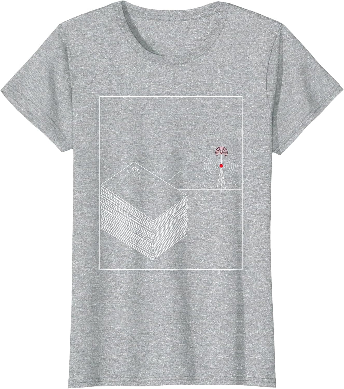 QSL In Touch Technical Blueprint Ham Radio Operator Humor T-Shirt - Heather Grey