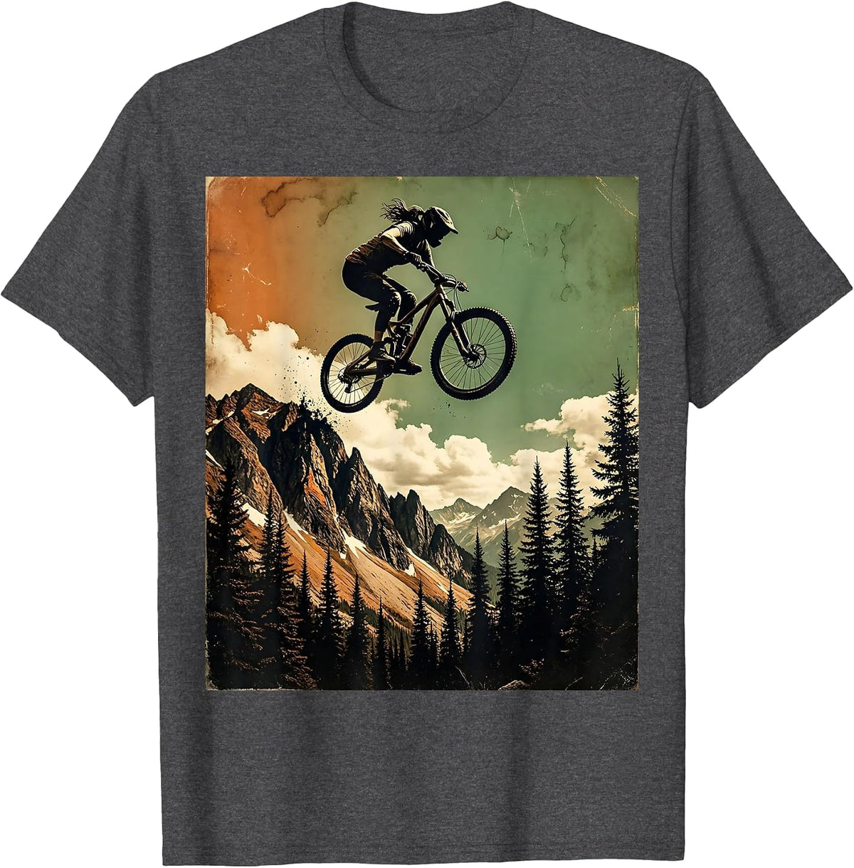 Mountain Bike Air Jump Outdoor Adventure Graphic T-Shirt - Dark Heather Grey