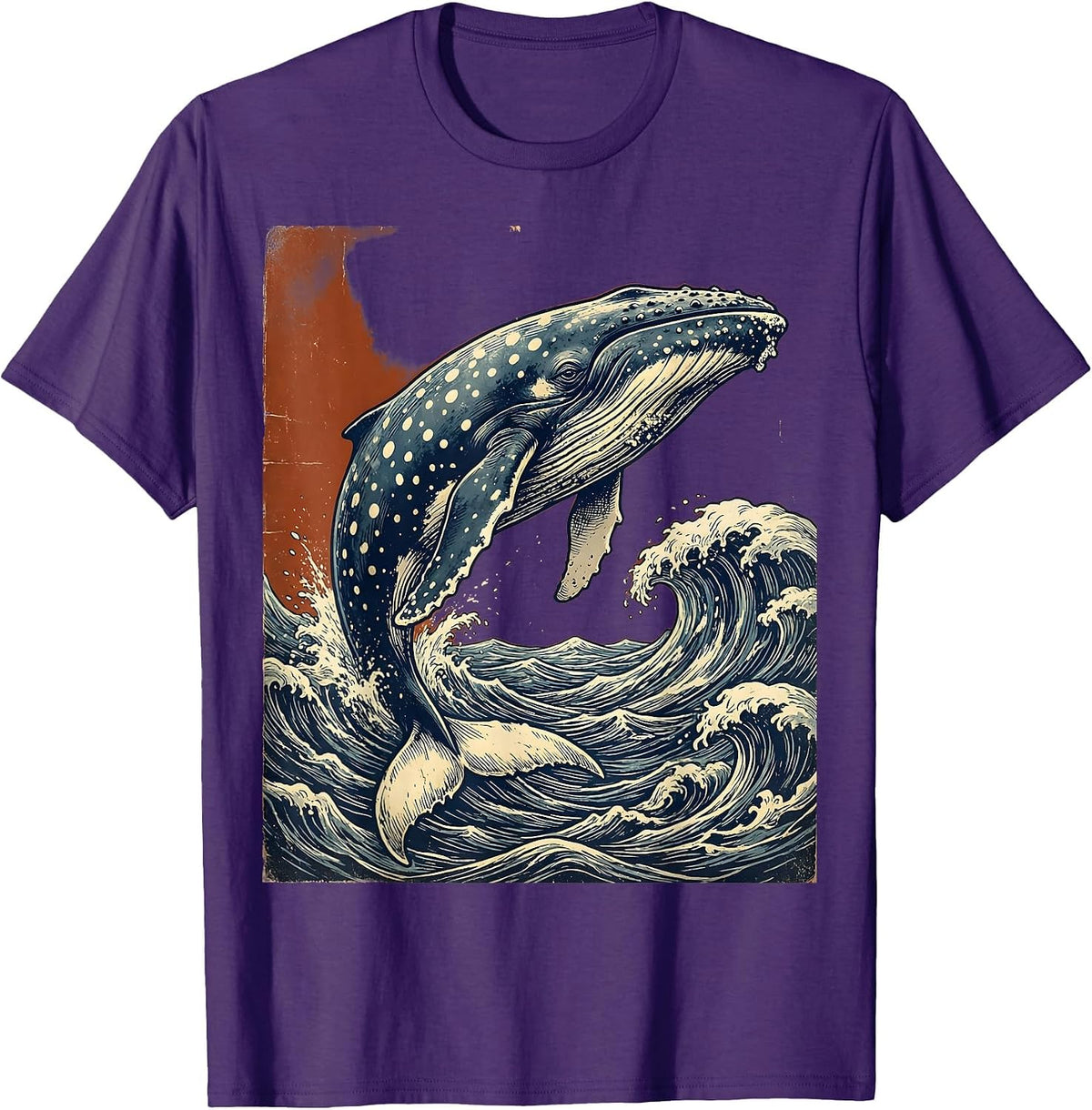 Polka Dot Whale Diving Into Ocean Waves T-Shirt - Purple