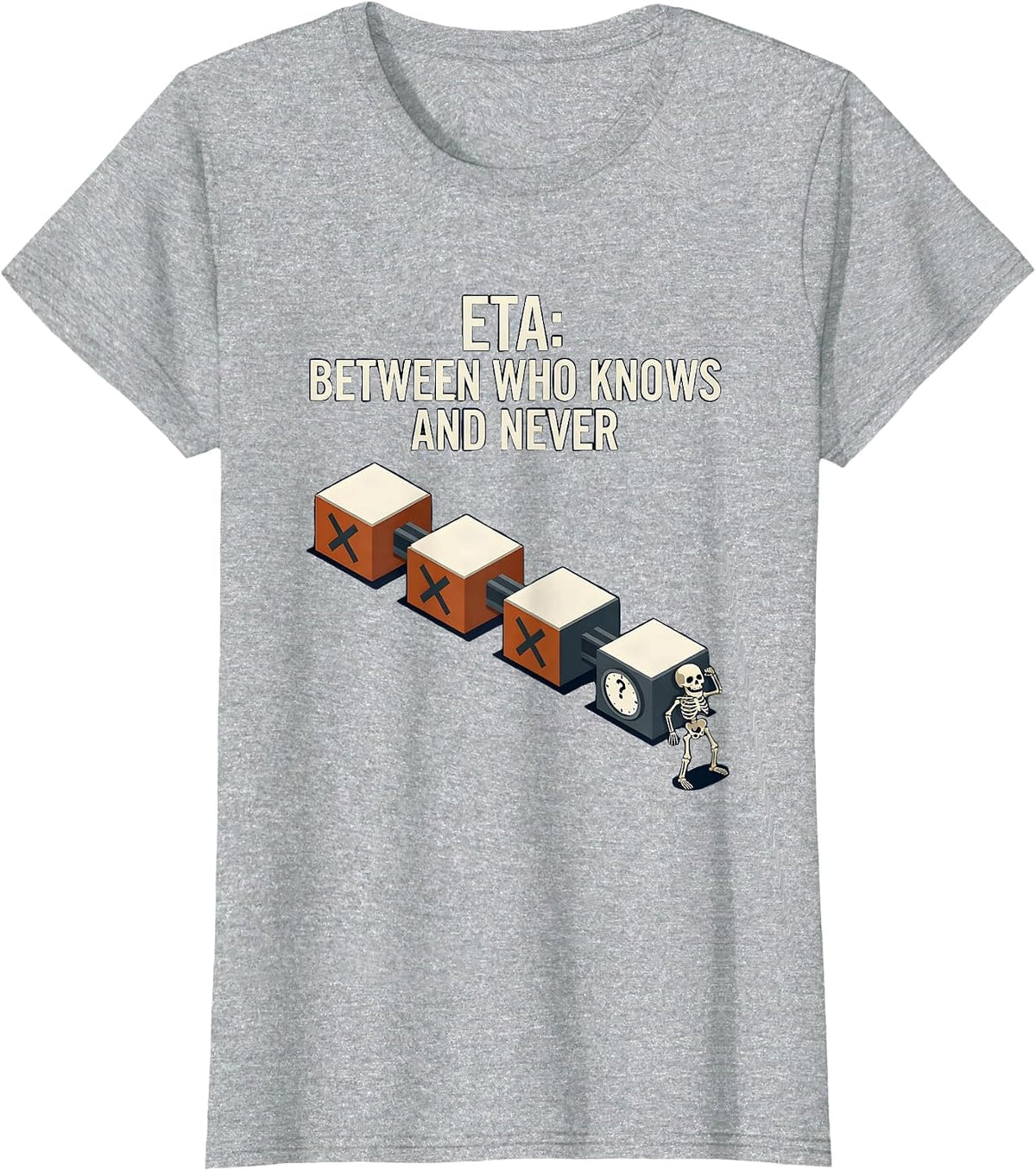 ETA Between Who Knows And Never Funny Mechanic Skeleton T-Shirt - Heather Grey