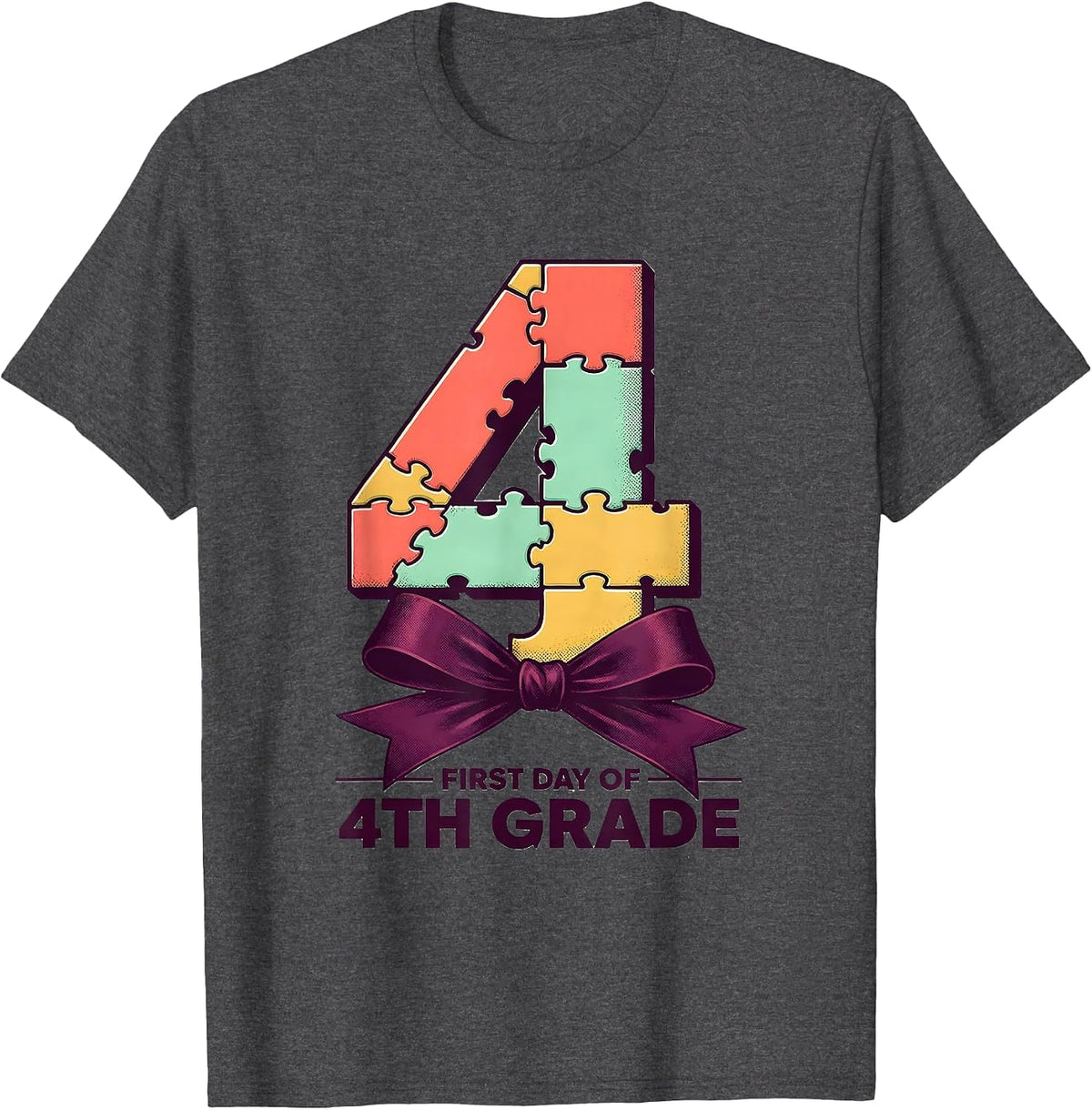 Men's First Day Of 4th Grade Cute Coquette Bow Back To School T-Shirt - Dark Heather Grey