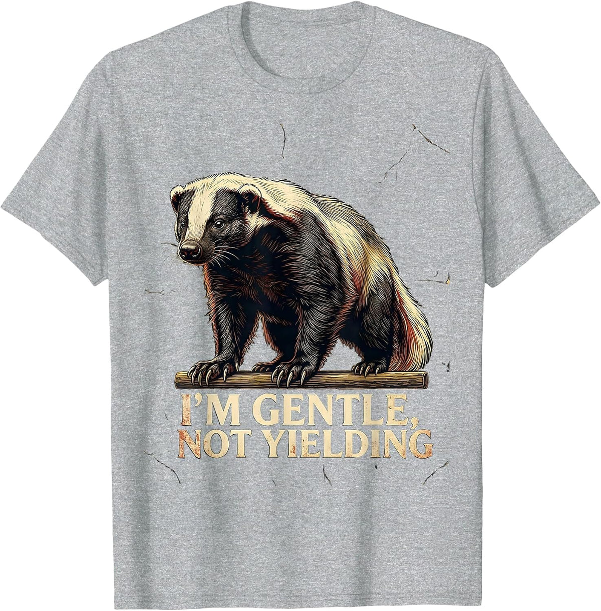 Men's I'm Gentle, Not Yielding Distressed Honey Badger Wildlife T-Shirt - Heather Grey