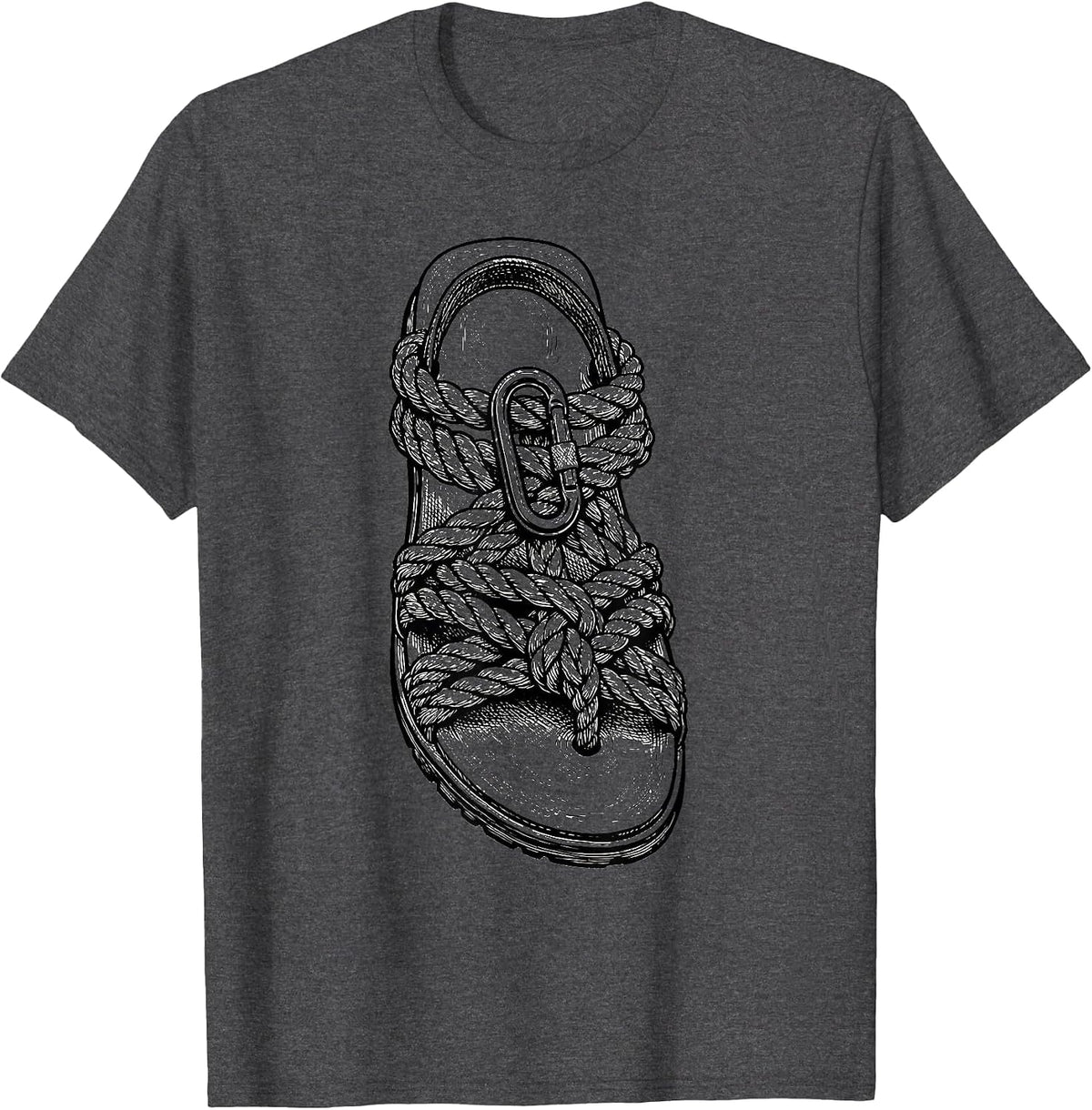 Men's Outdoor Adventure Sandal Climbing Rope Carabiner T-Shirt - Dark Heather Grey
