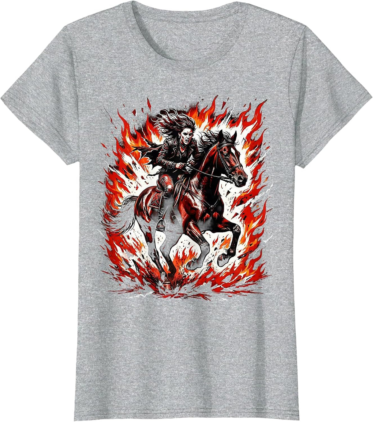 Rider Through Fire Galloping Horse Illustration T-Shirt - Heather Grey