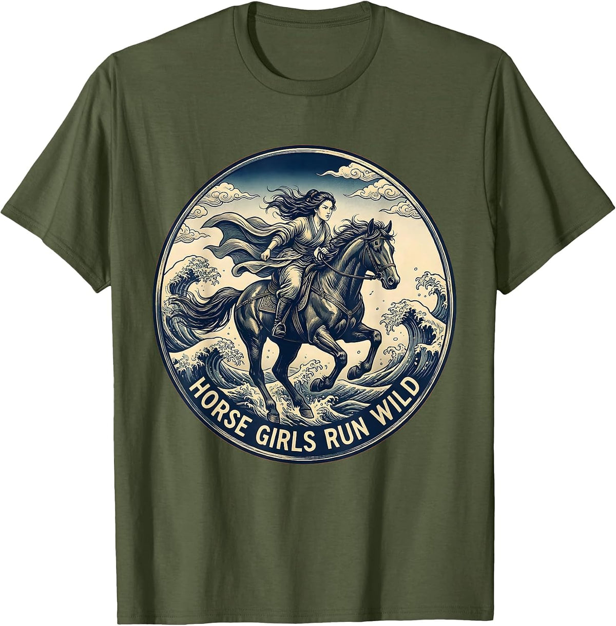 Horse Girls Run Wild Equestrian Design T-Shirt - Olive Green