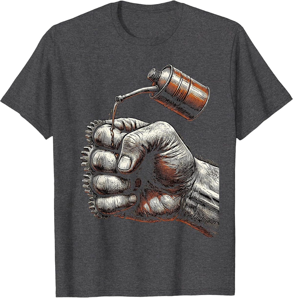 Men's Valley Forge Automotive Oil Can Mechanic Fist T-Shirt - Dark Heather Grey