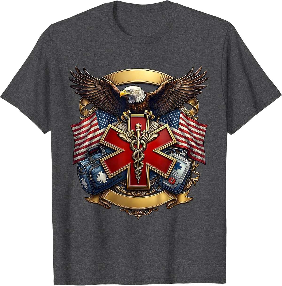 EMT Paramedic Night Run Graphic Design T-Shirt - Dark Heather Grey