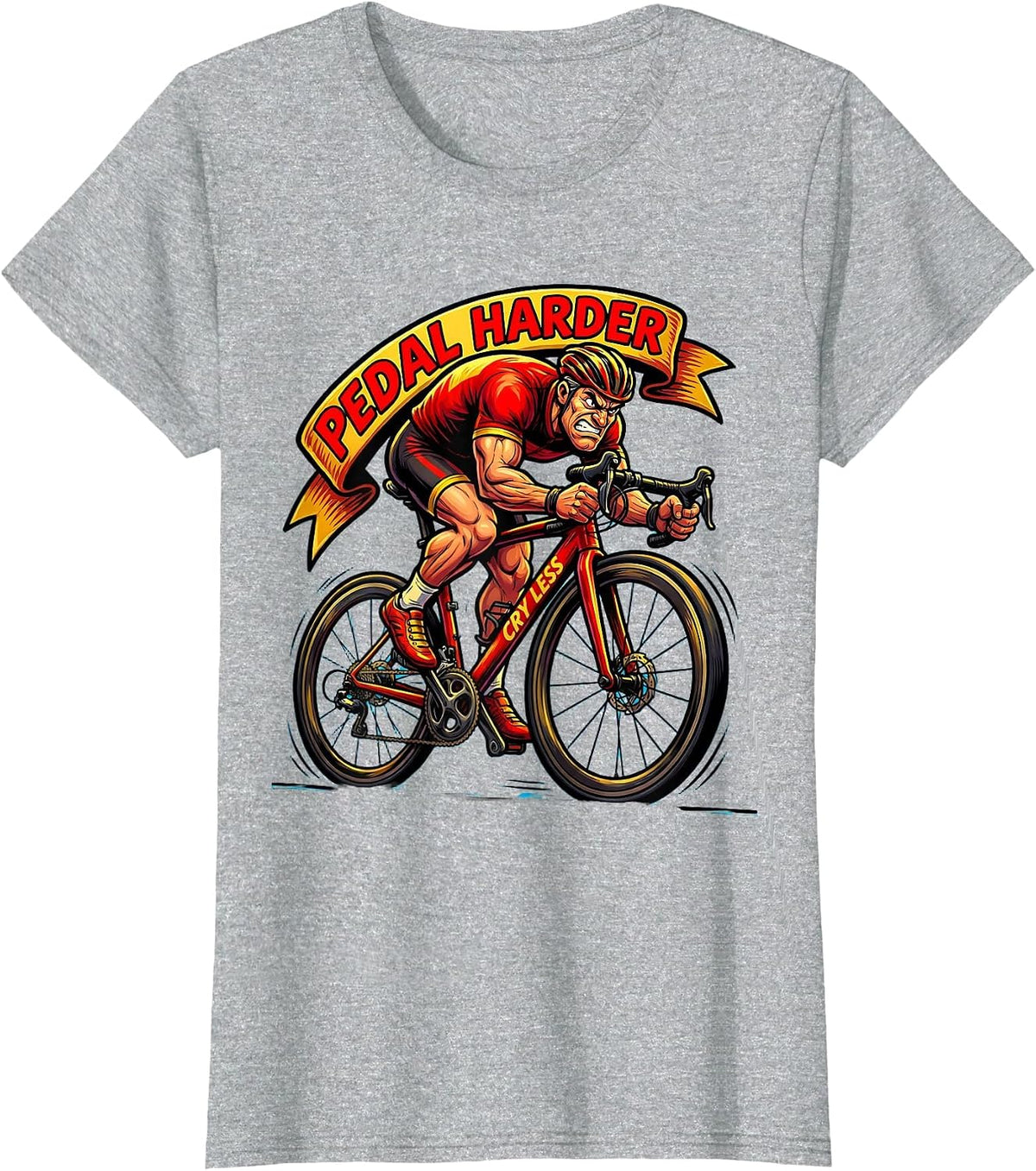 Pedal Harder Cry Less Cycling Bike Design T-Shirt - Heather Grey