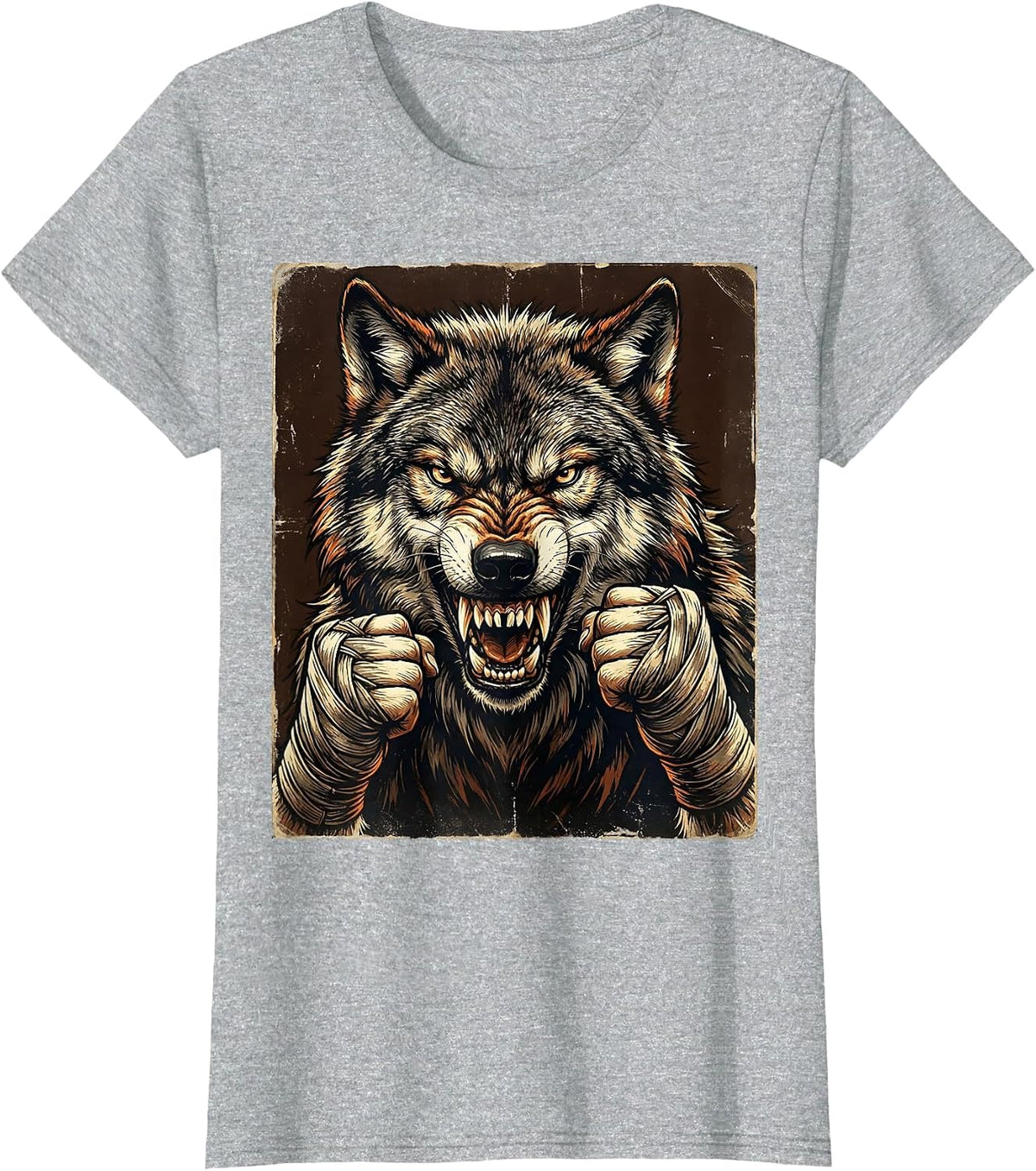 Wolf Boxer Snarl Fighter Wraps Boxing Design T-Shirt - Heather Grey