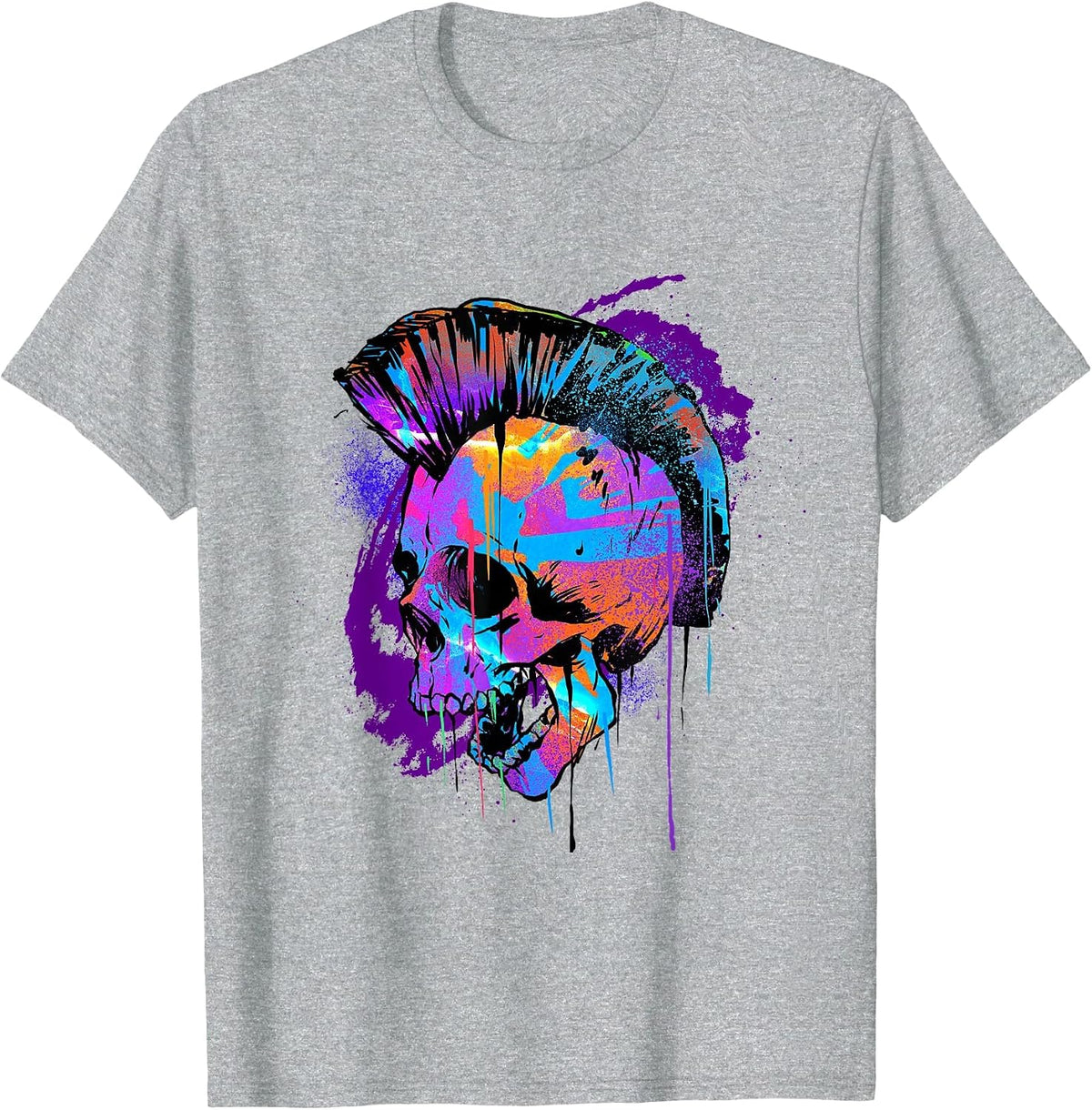 Pop Art Mohawk Skull Punk Rock Band Heavy Metal Rocker Goth T-Shirt - Heather Grey
