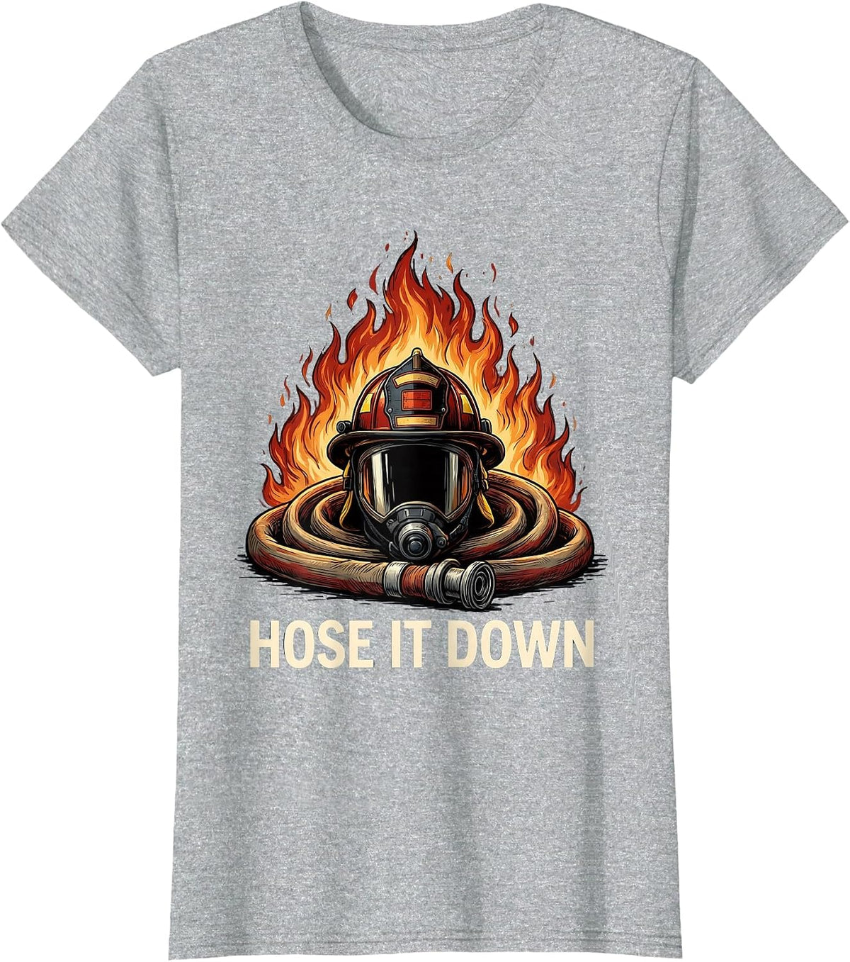Hose It Down Firefighter Graphic Design T-Shirt - Heather Grey
