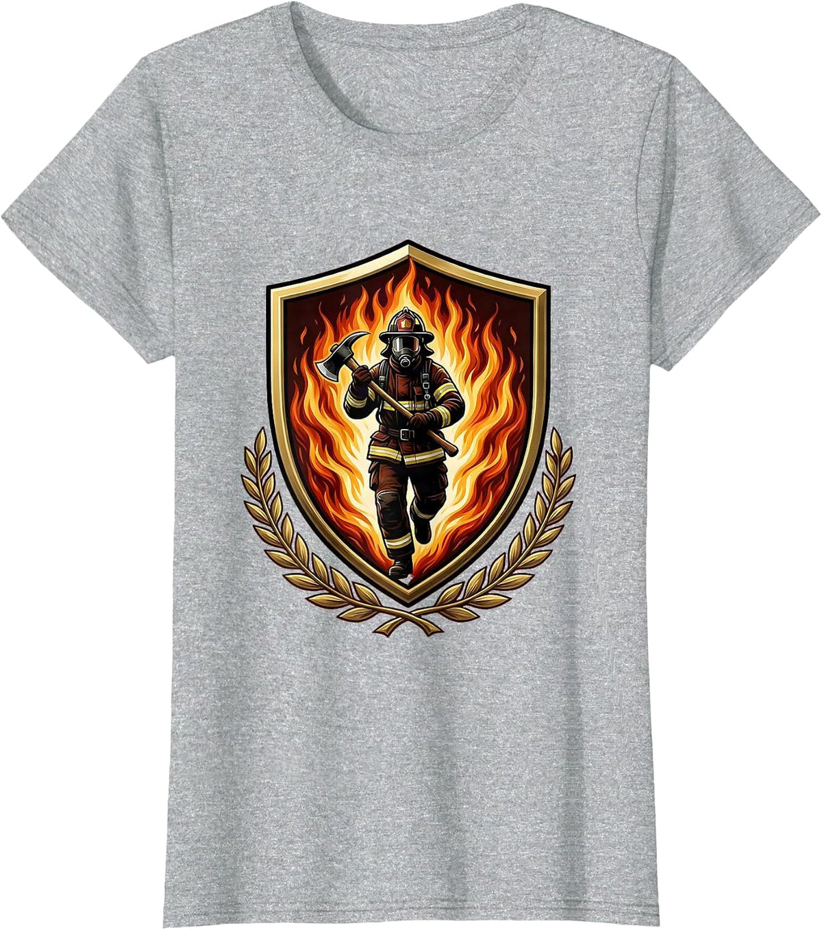 Women's Firefighter Silhouette Emerging From Wall of Flames T-Shirt - Heather Grey