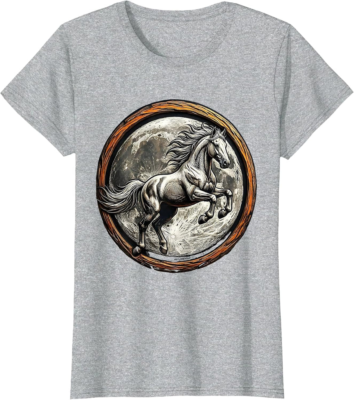 Horse Leaping Over Full Moon Graphic T-Shirt - Heather Grey