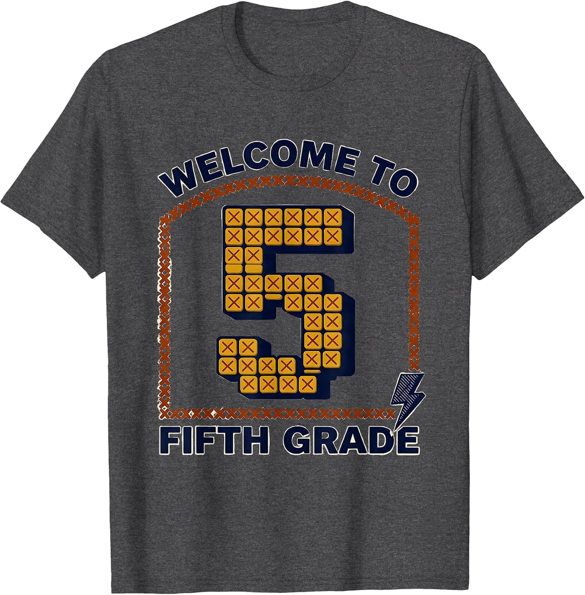Welcome to Fifth Grade Retro Teacher Lightning Bolt T-Shirt - Dark Heather Grey