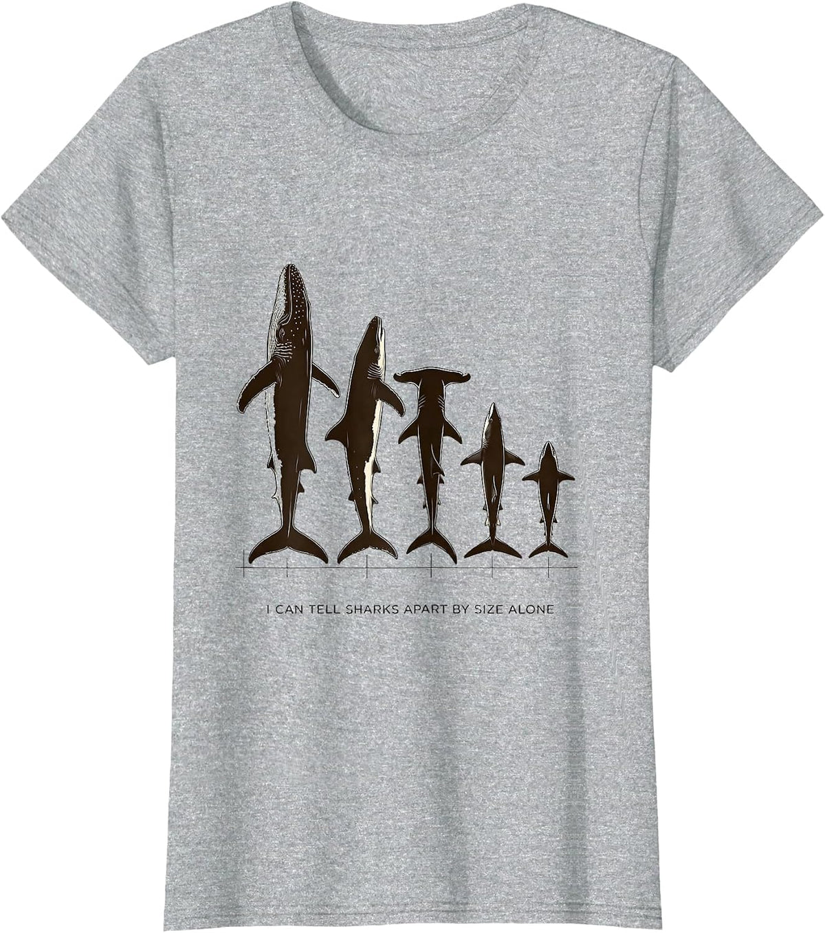 Women's I Can Tell Sharks Apart By Size Alone Funny Shark Lover T-Shirt - Heather Grey