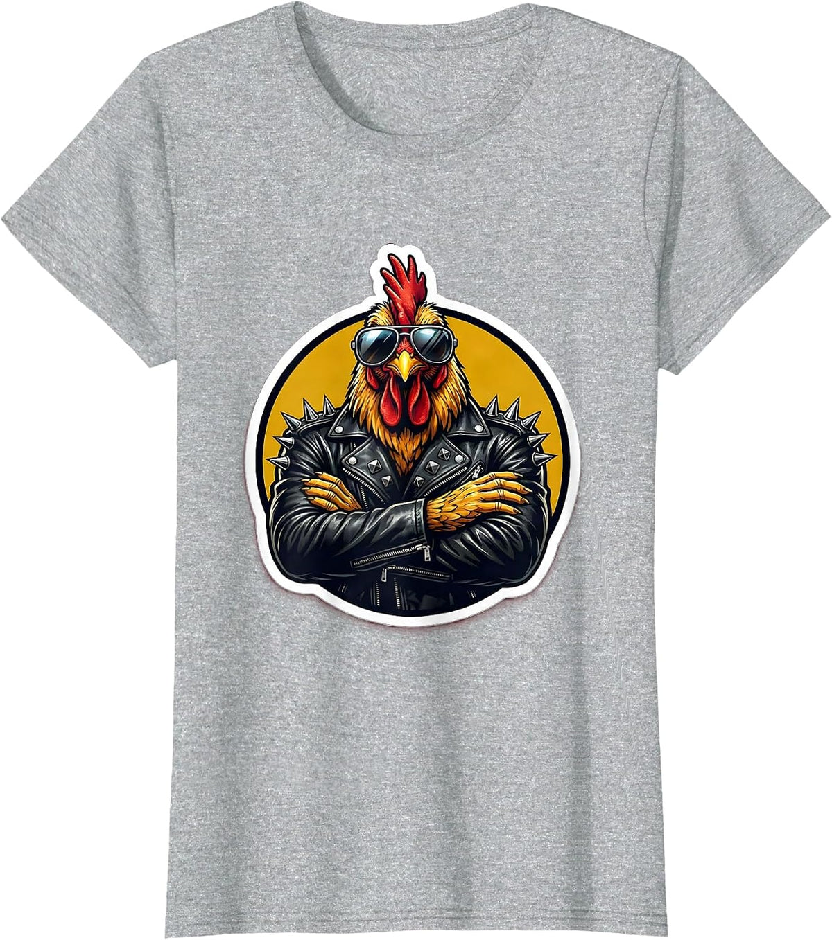 Punk Rock Chicken Spiked Jacket Sunglasses T-Shirt - Heather Grey