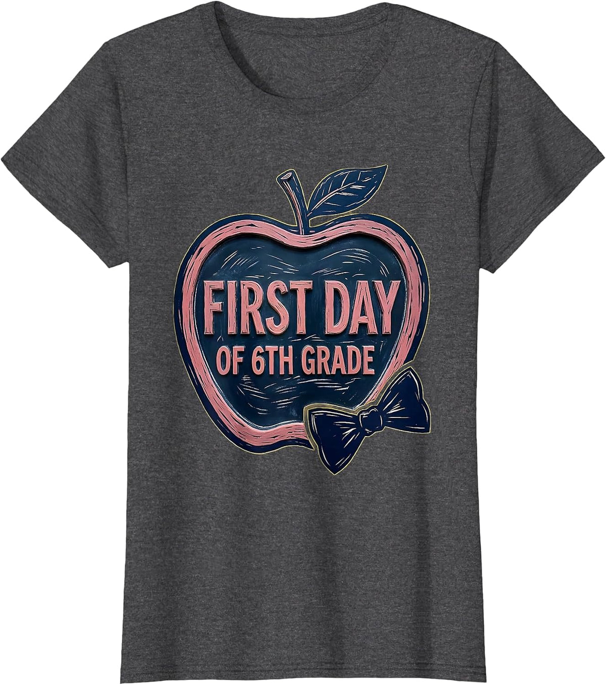 Women's First Day Of 6th Grade Coquette Bow Back To School Girly T-Shirt - Dark Heather Grey