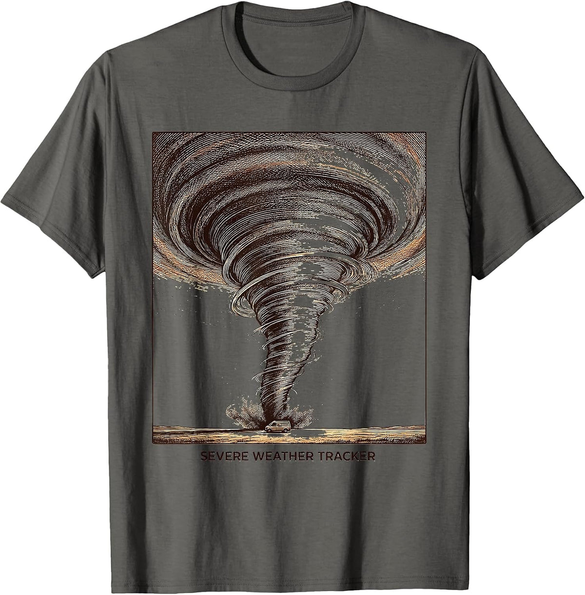 Men's Severe Weather Tracker Crosshatch Etching Tornado Chaser T-Shirt - Asphalt Grey