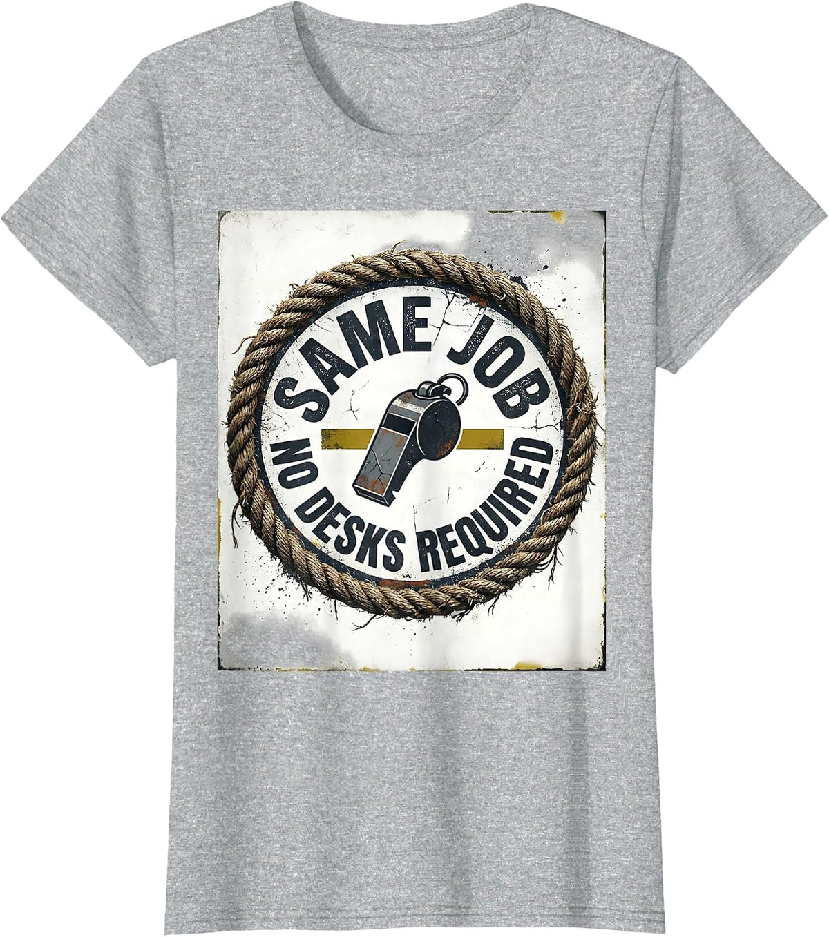 Same Job No Desks Required Distressed PE Teacher Gym Class T-Shirt - Heather Grey