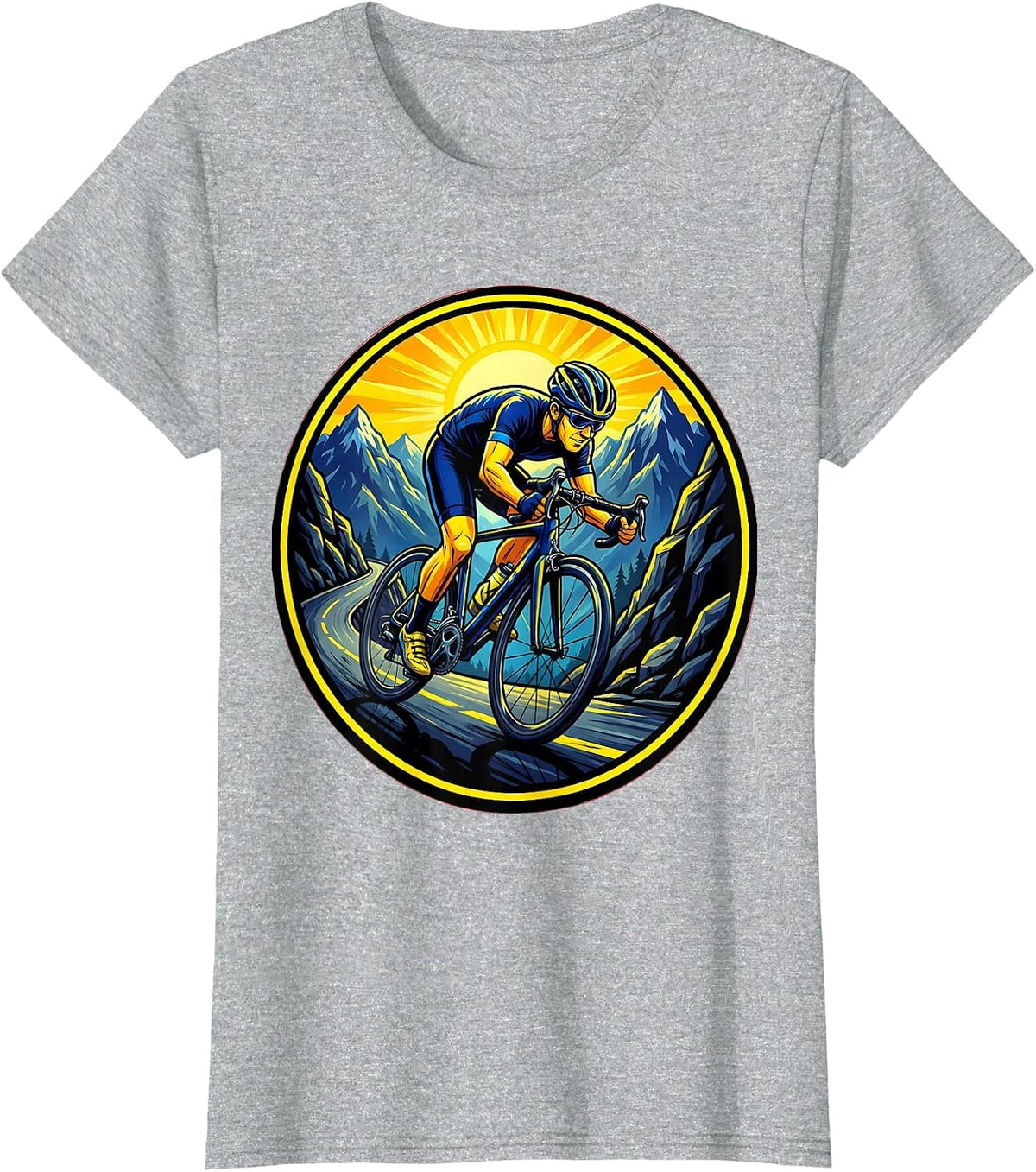 Lone Cyclist Climbing Mountain Road Graphic T-Shirt - Heather Grey
