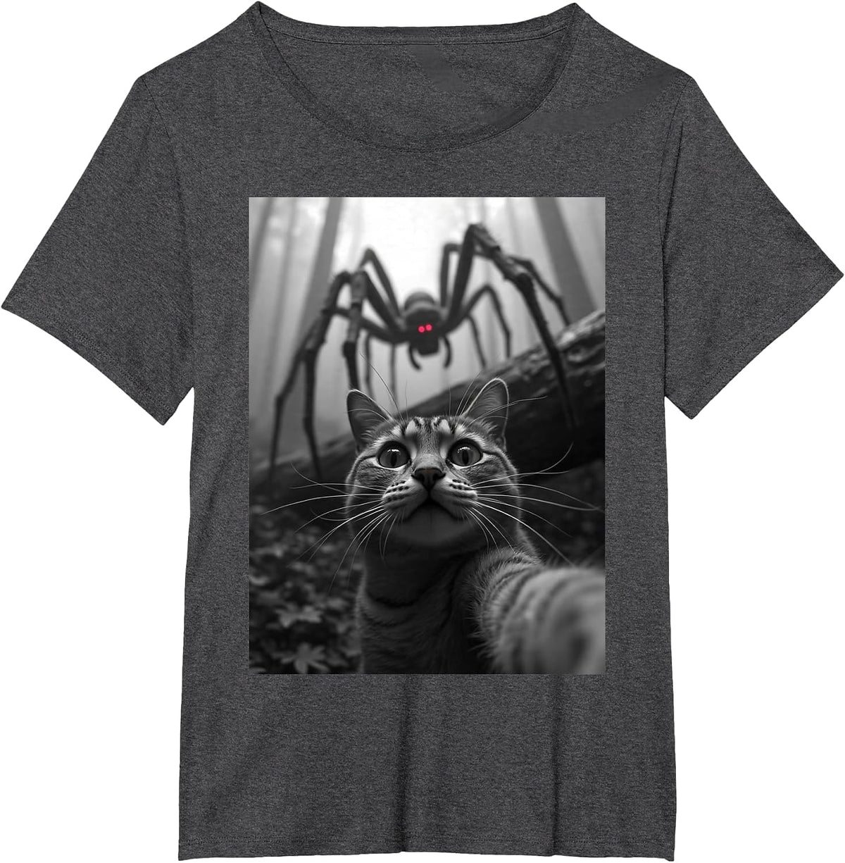 Cat Selfie with Spider T-Shirt - Dark Heather Grey