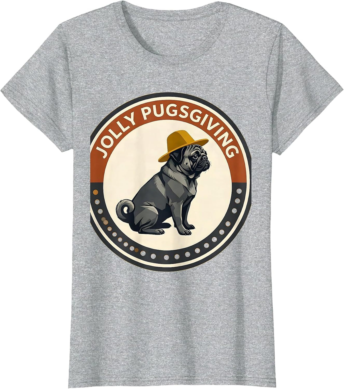 Women's Jolly Pugsgiving Midcentury Modern Pug Lover Thanksgiving T-Shirt - Heather Grey