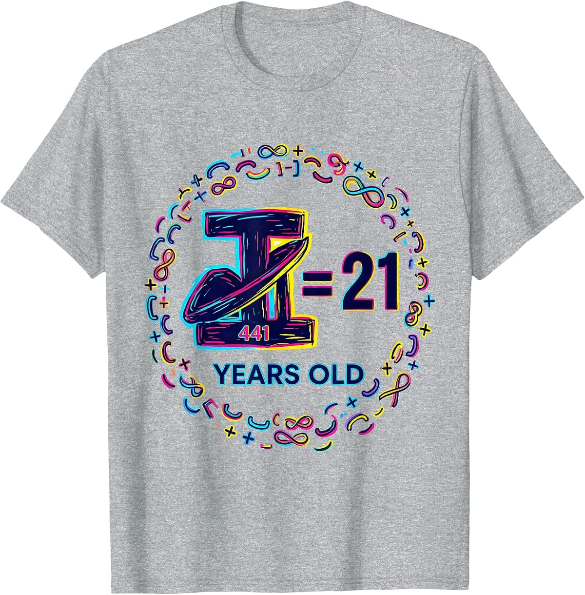 Men's √441 = 21 Years Old Colorful Math Birthday Gift T-Shirt - Heather Grey