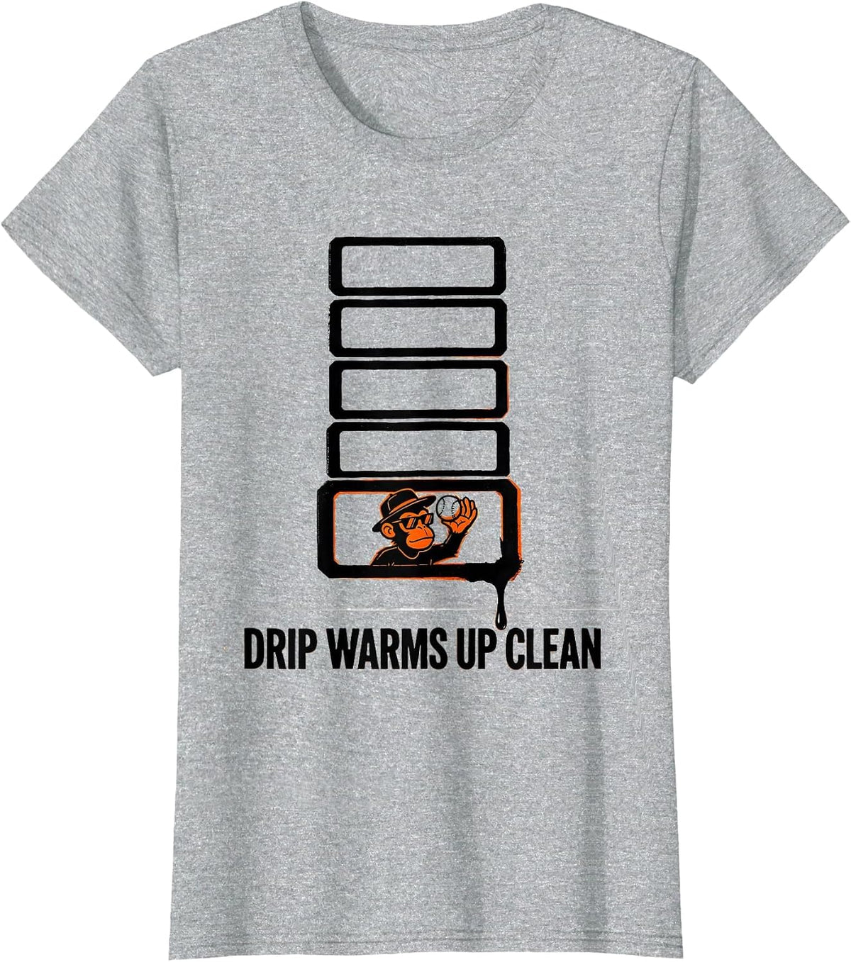 Drip Warms Up Clean Funny Monkey Baseball Youth Streetwear T-Shirt - Heather Grey