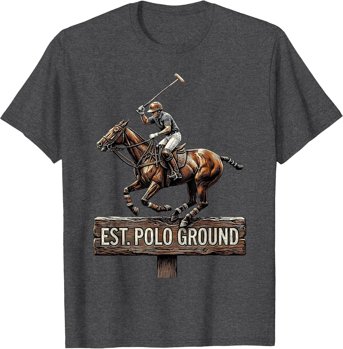 Est. Polo Ground Vintage Polo Player Equestrian Sport Fan T-Shirt - Dark Heather Grey