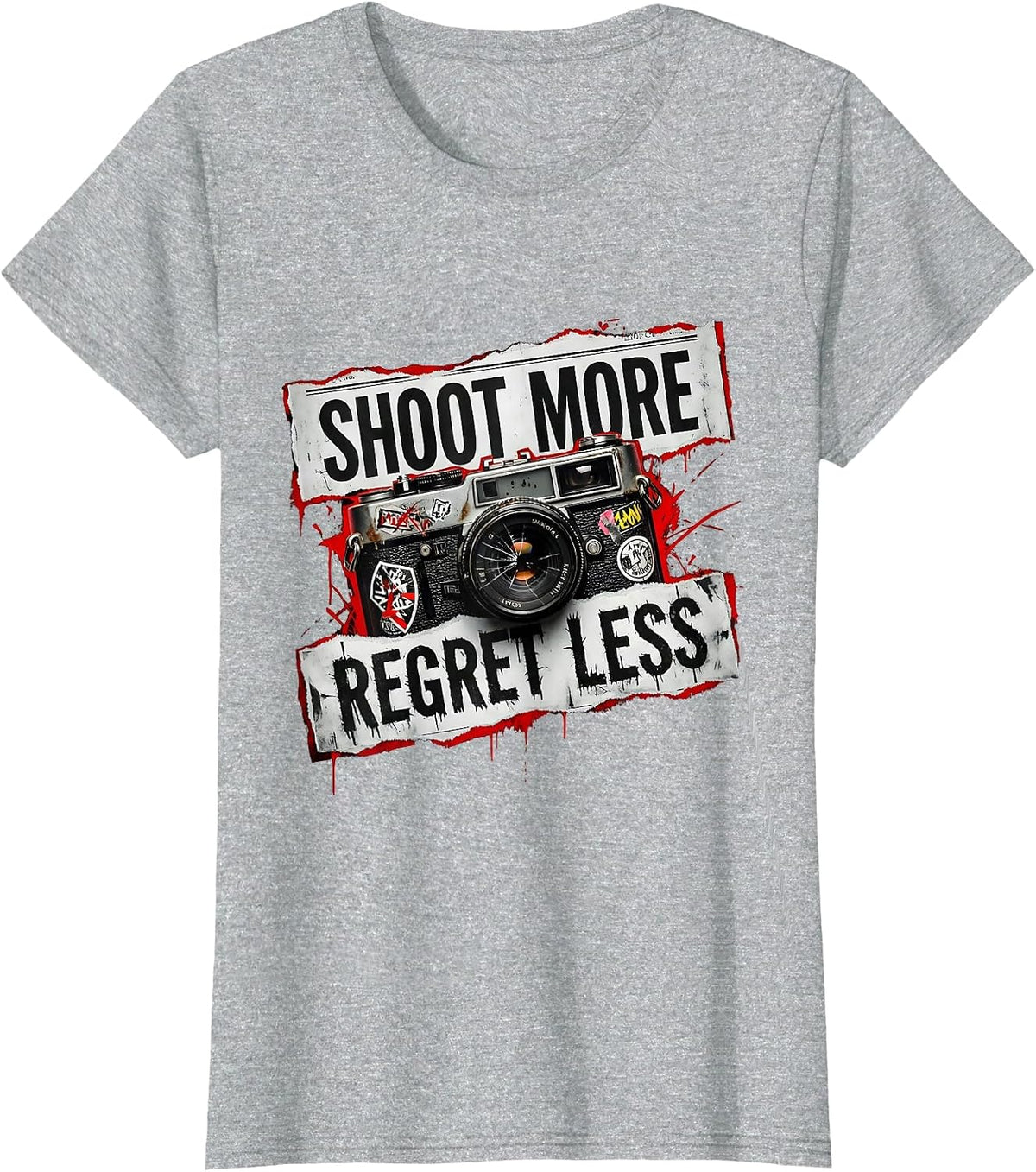 Shoot More Regret Less Photography Design T-Shirt - Heather Grey