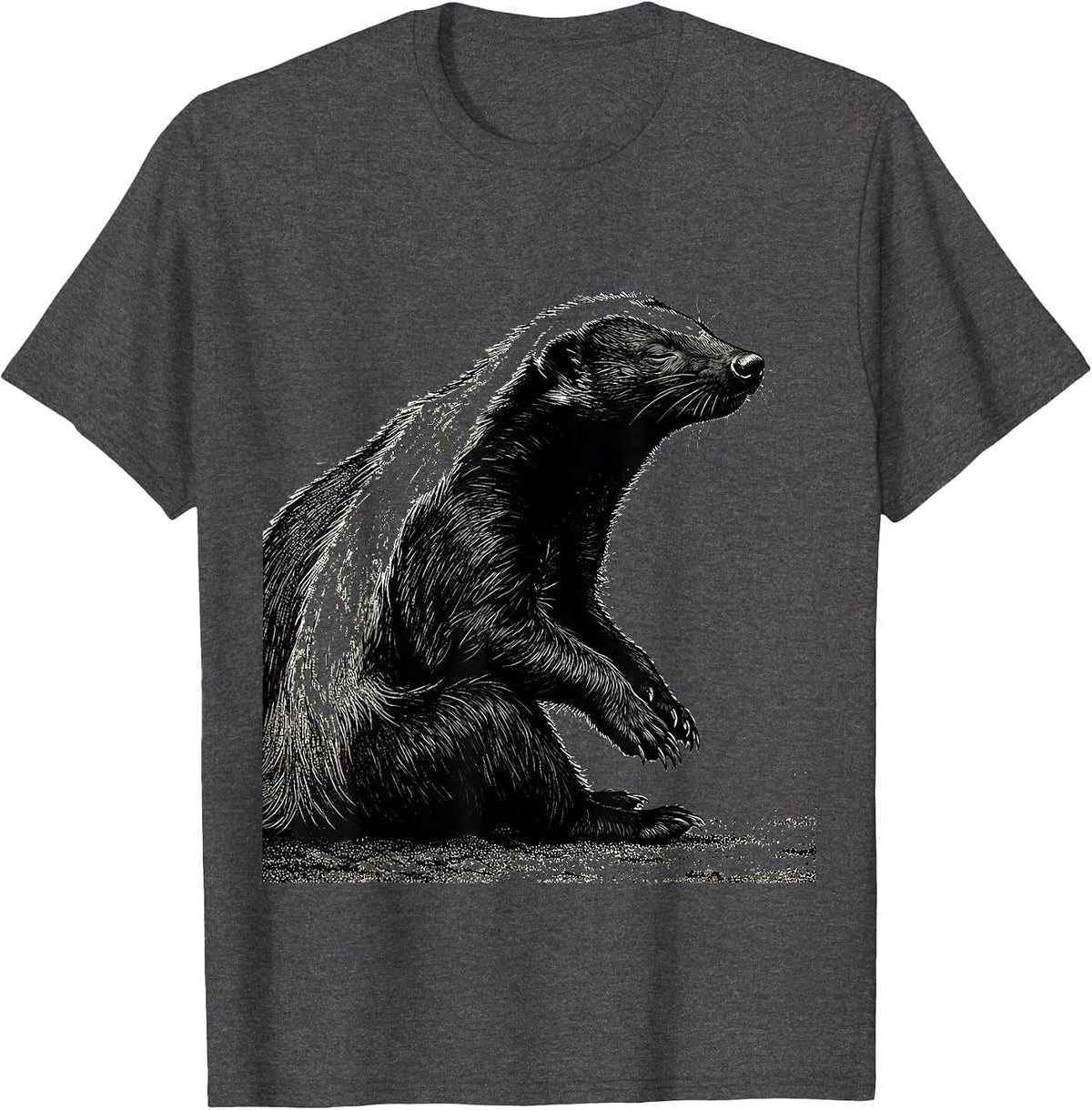 Honey Badger Blackwork Dotwork Animal Lover Humor T-Shirt - Dark Heather Grey