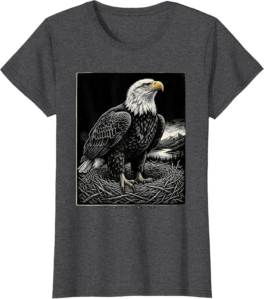 Women's May Peace Keep You, Jackie Vintage Eagle Memorial Tribute T-Shirt - Dark Heather Grey