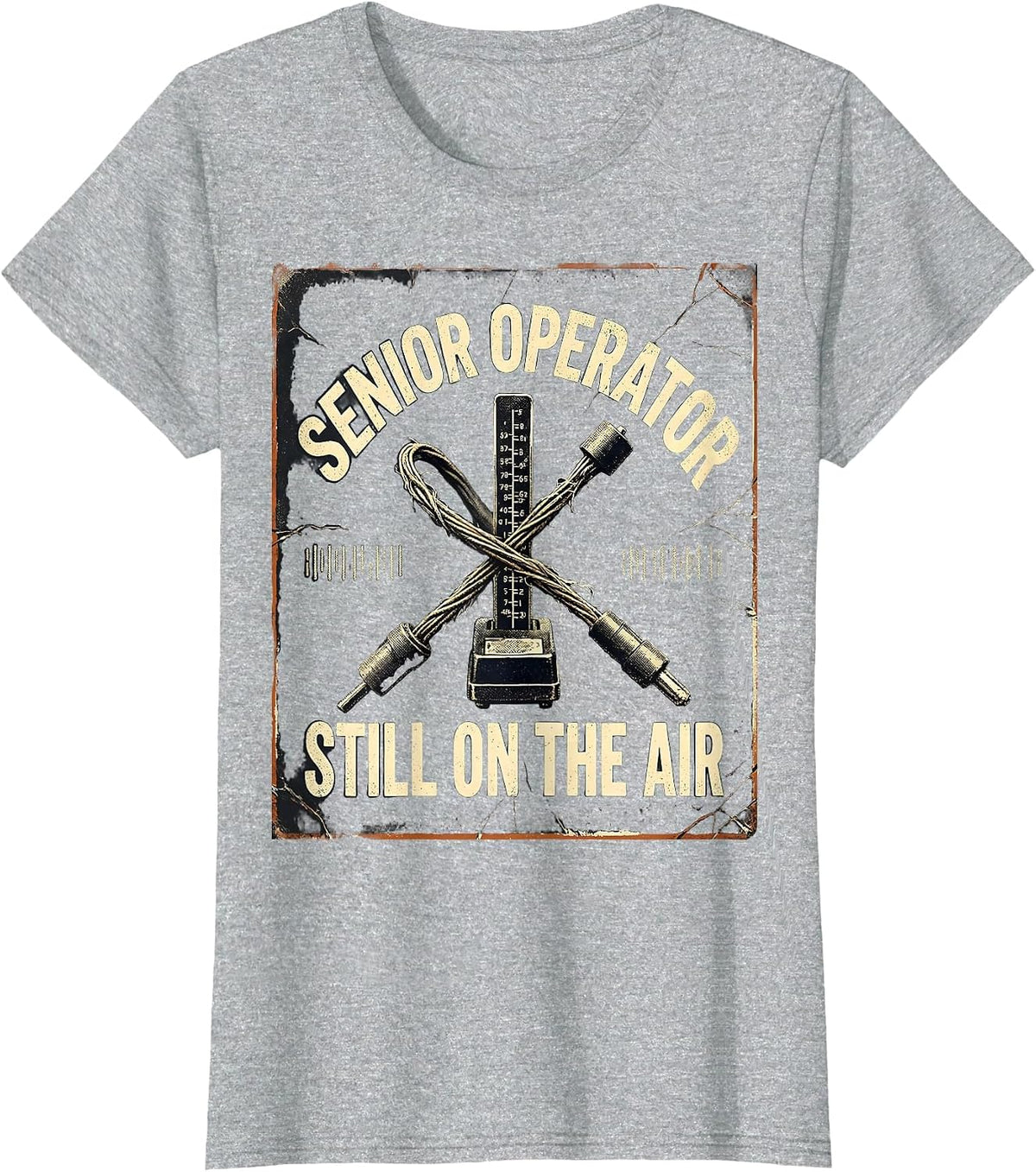Senior Operator Still On The Air Distressed Ham Radio Funny T-Shirt - Heather Grey