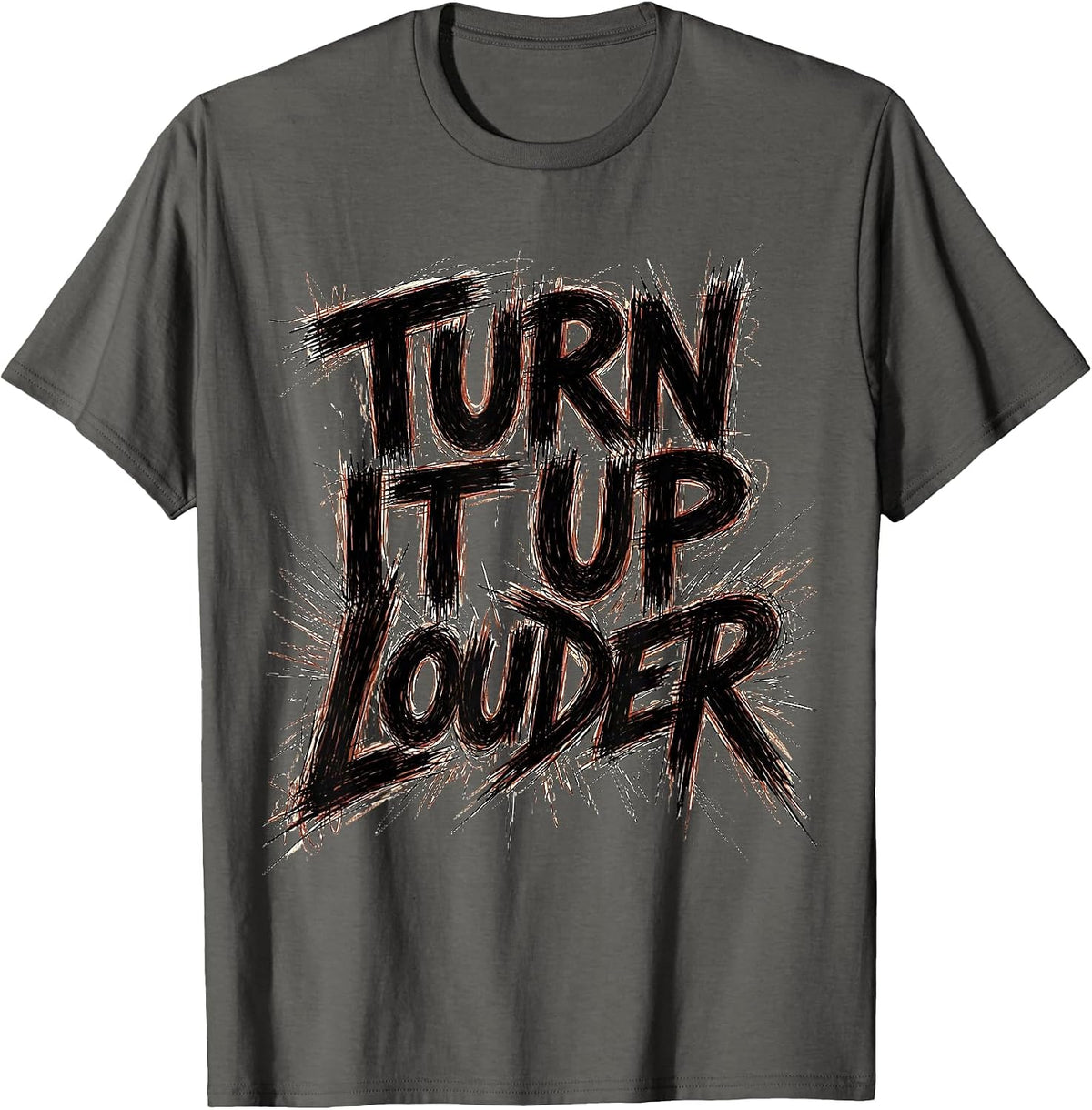 Men's Turn It Up Louder Metal Band Graphic Design T-Shirt - Asphalt Grey