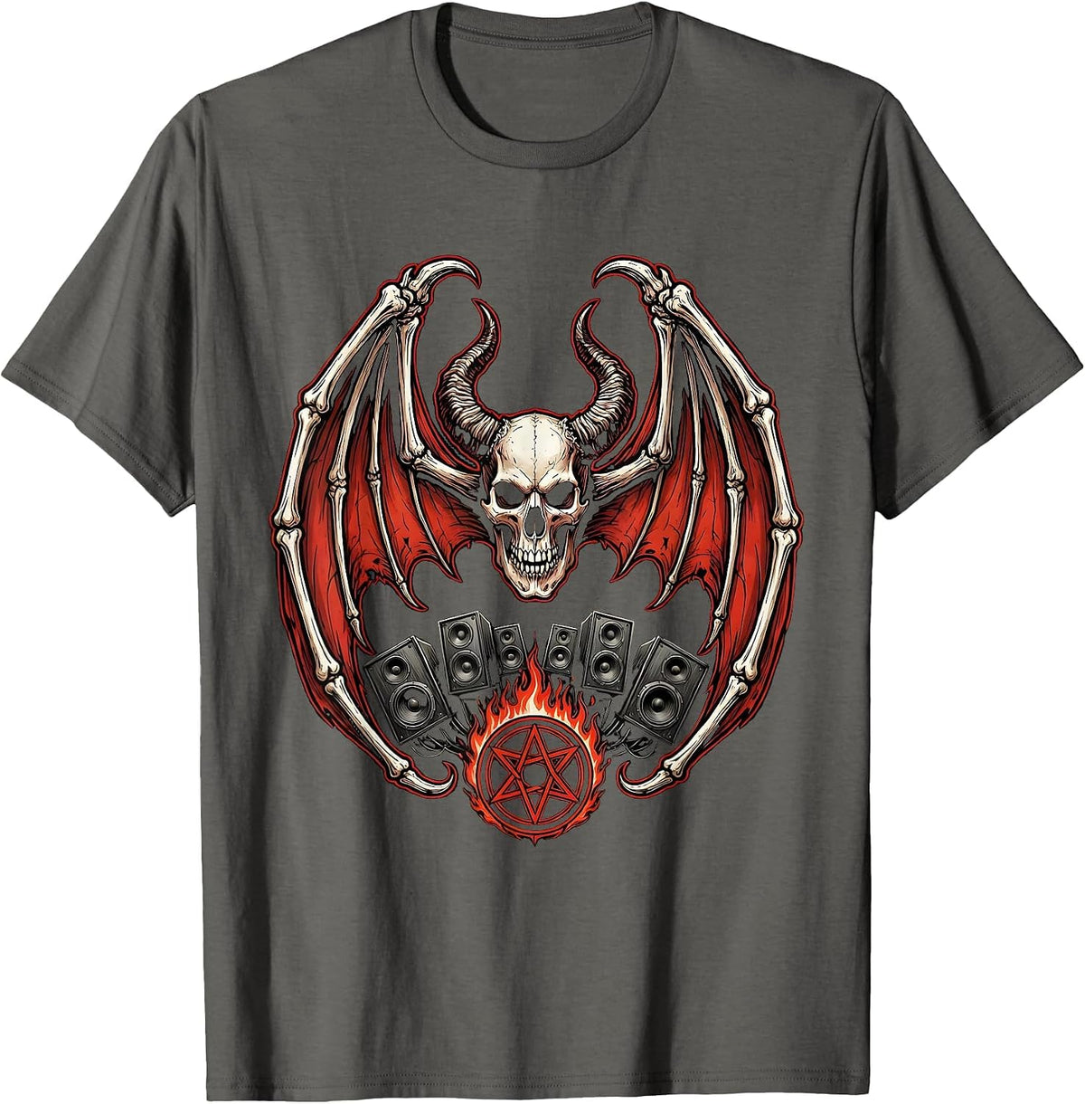 Demon Wings Over Stage Metal Band Graphic T-Shirt - Asphalt Grey