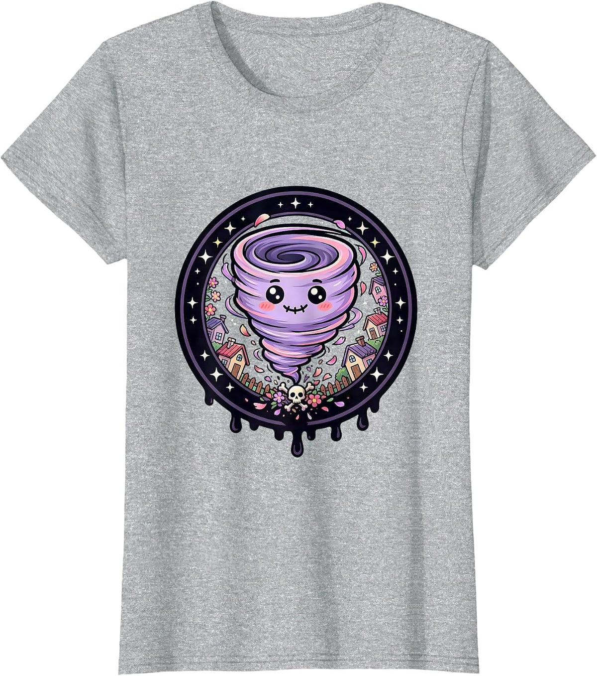 Women's Tornado Tearing Through Calm Town Graphic T-Shirt - Heather Grey