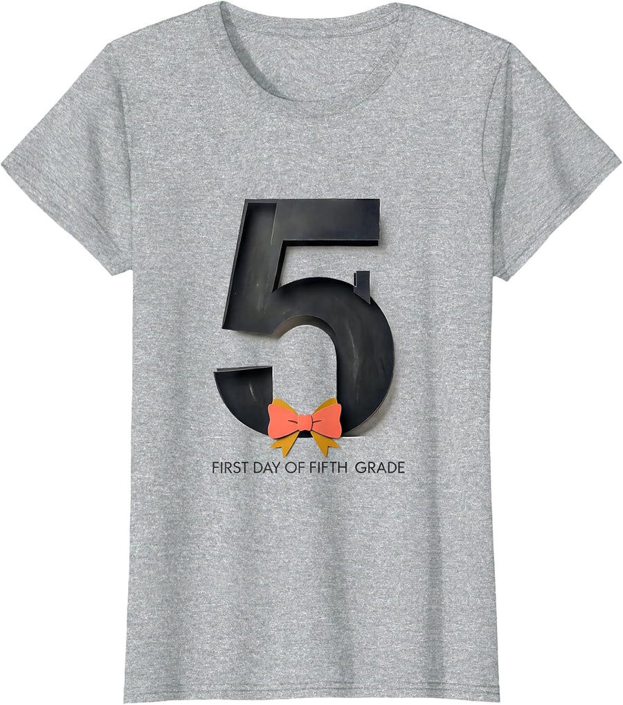 First Day Of Fifth Grade Coquette Back To School Kids T-Shirt - Heather Grey