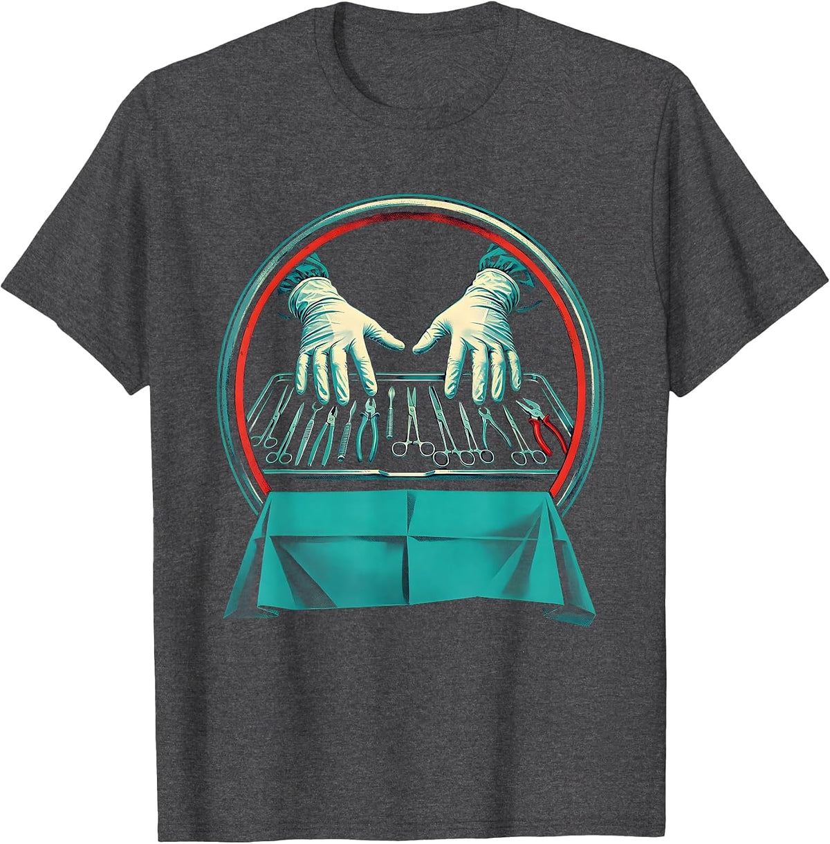 Men's Surgical Tech Hands Badge OR Scrub Tech Pride T-Shirt - Dark Heather Grey