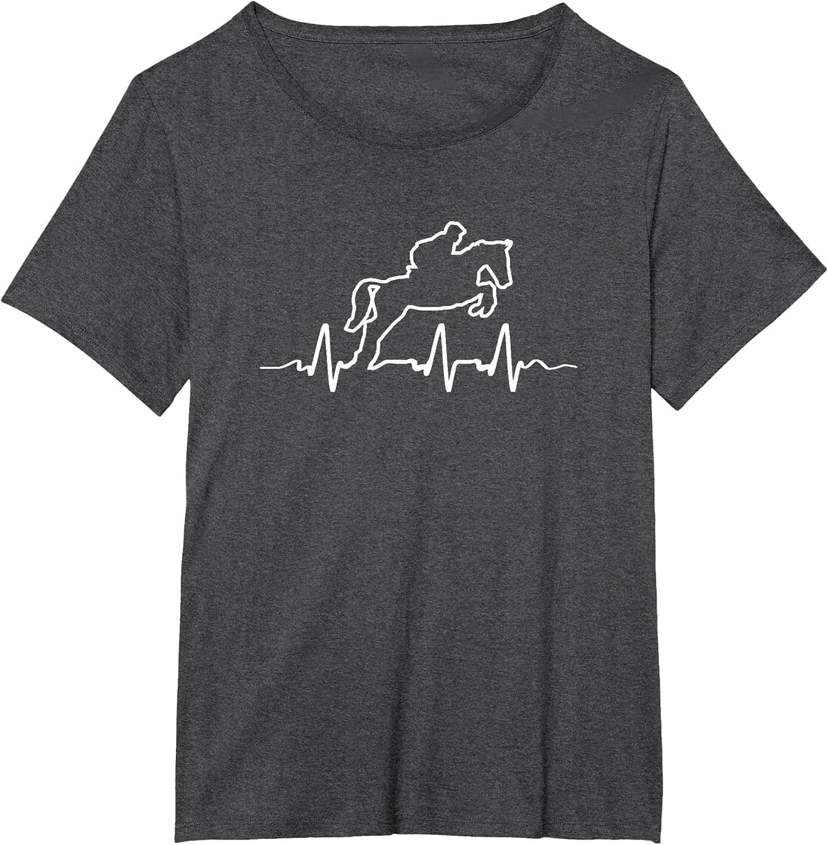 Equestrian Love Horse Jumping ECG Heart Beat Horses Riding T-Shirt - Dark Heather Grey