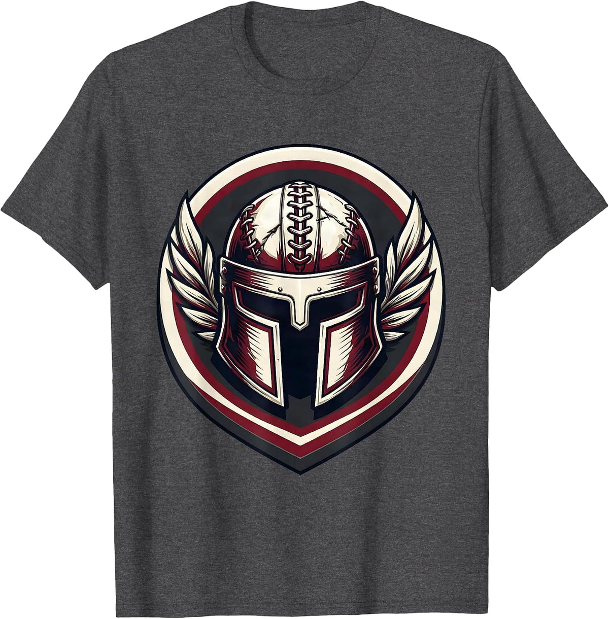 Rugby Warrior Helmet Graphic Design T-Shirt - Dark Heather Grey