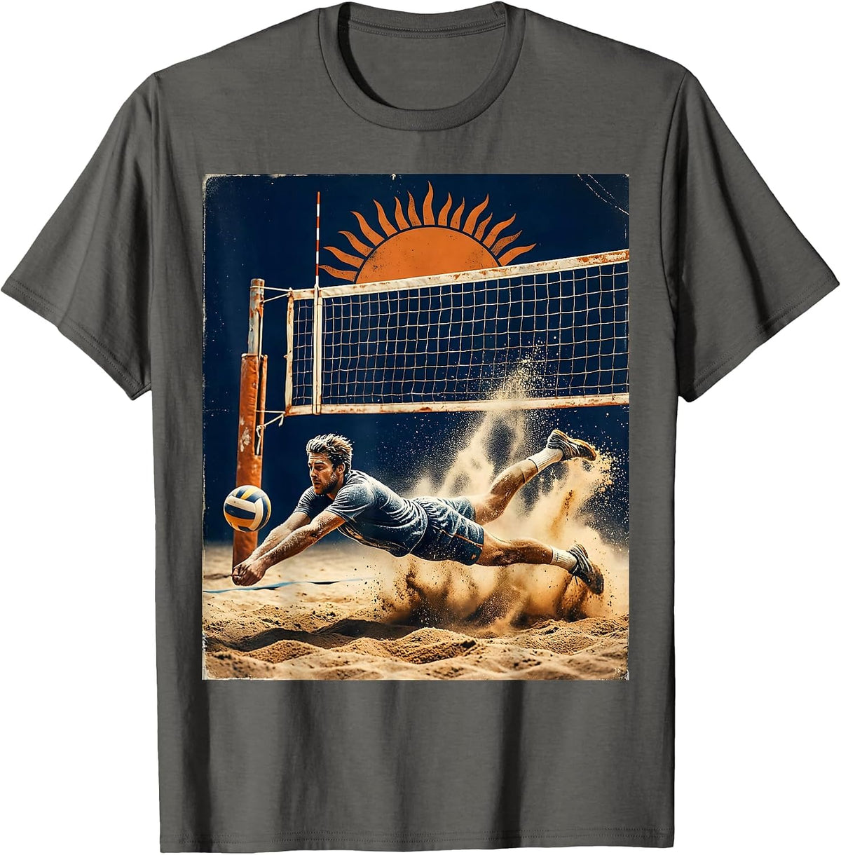 Men's Beach Volleyball Libero Diving Save Graphic T-Shirt - Asphalt Grey