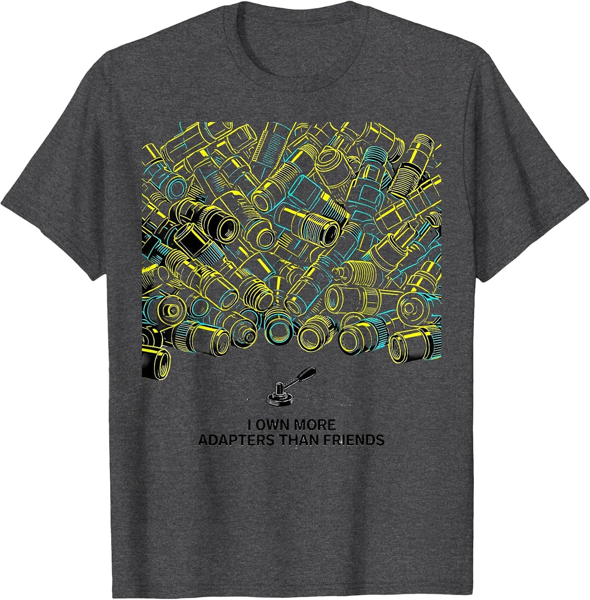 Men's I Own More Adapters Than Friends Funny Ham Radio Operator T-Shirt - Dark Heather Grey