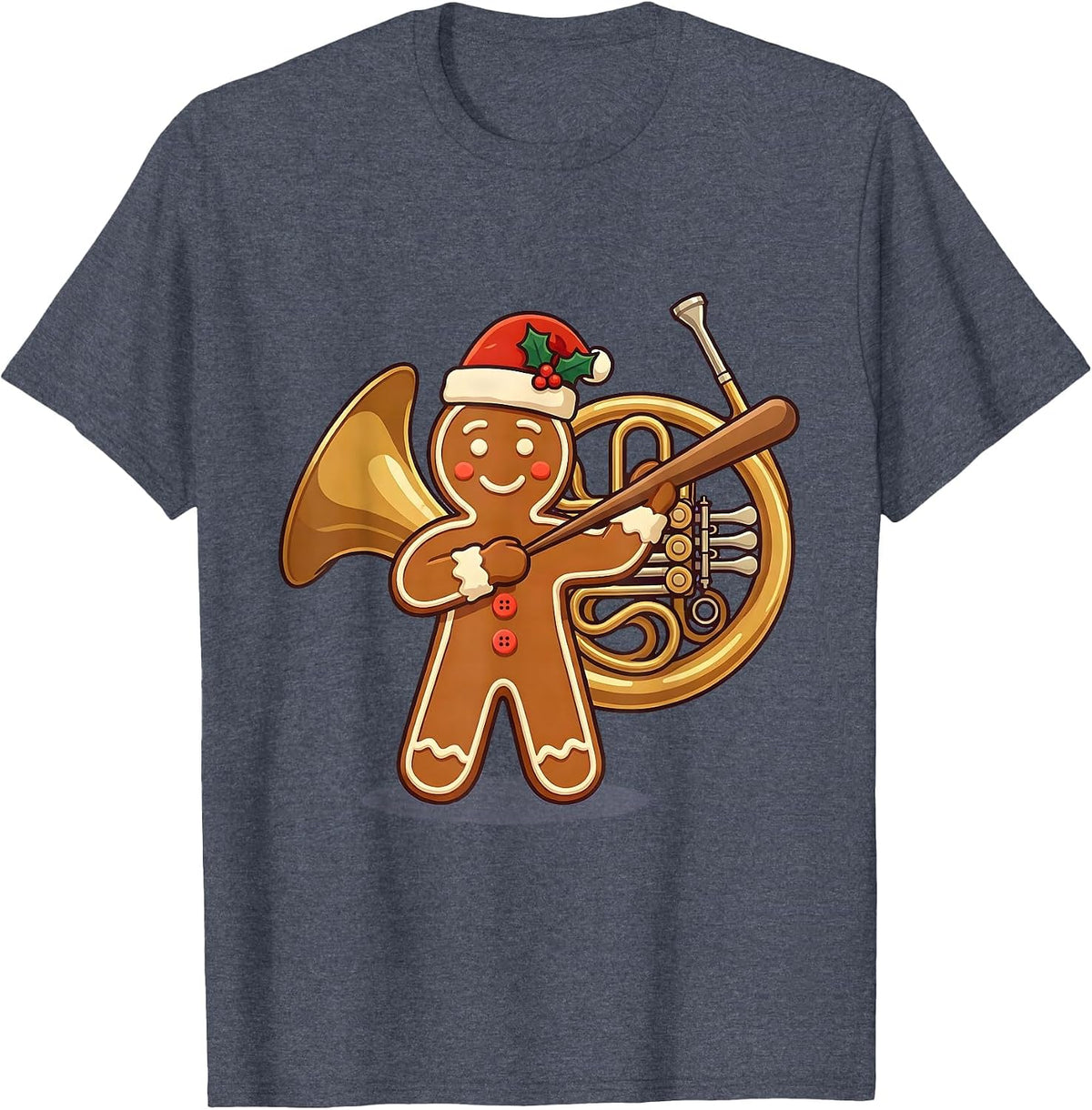 Gingerbread Music Teacher Cute Holiday Humor T-Shirt - Heather Blue