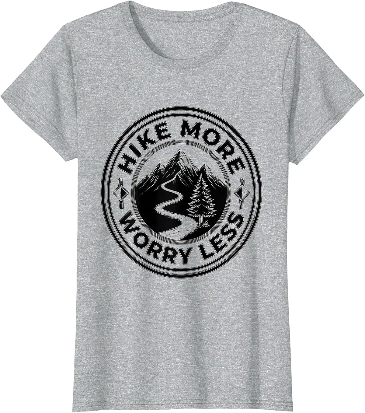 Hike More Worry Less Outdoor Adventure Design T-Shirt - Heather Grey