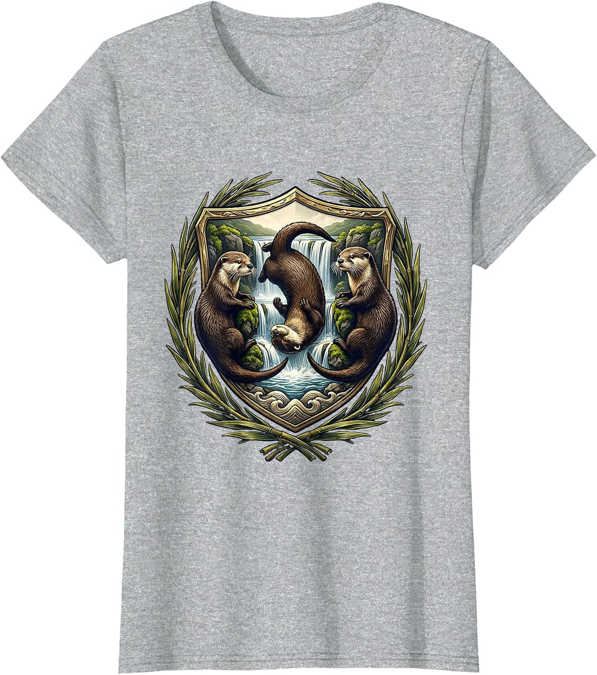 Young Wild and Three Otters Waterfall Birthday T-Shirt - Heather Grey